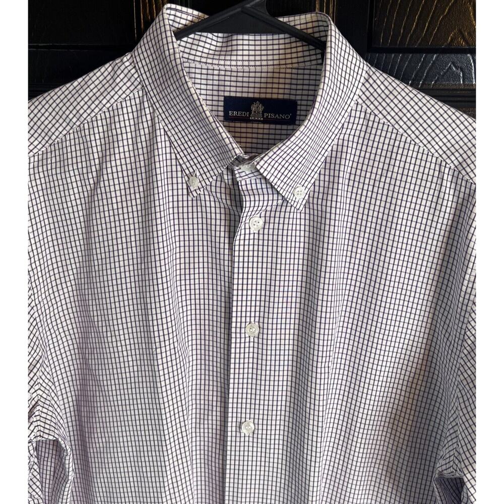 Eredi Pisano Men’s Button Down Office Wear Shirt Purple & White Check Size 42 L